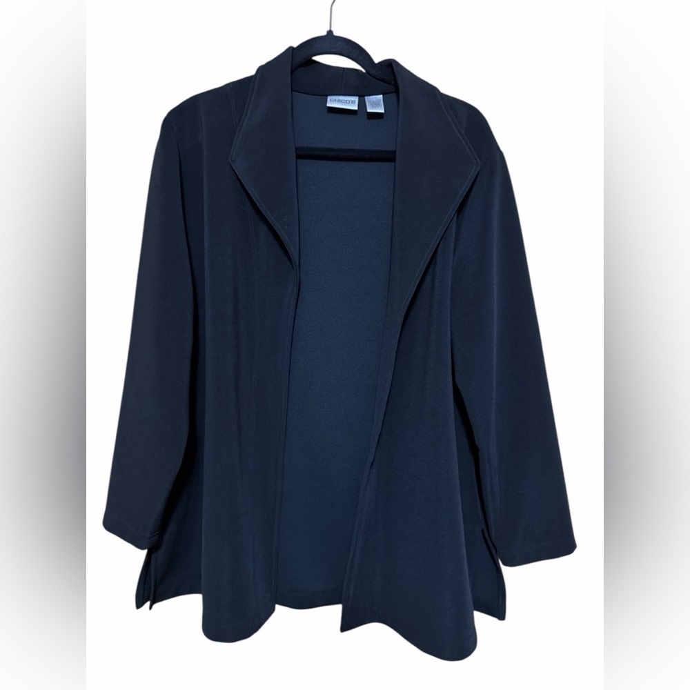 Chico's Black Open Front Knit Jacket Blazer, Size 3/XL/16.